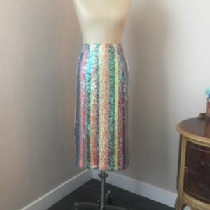 Maeve Rainbow Stripe / Sequin Midi Skirt